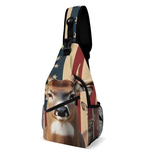 SMAZDFXX Herrenmode-Brusttasche, Reise-Schultertasche, kleine Umhängetasche mit amerikanischer US-Flagge, Jagd-Camouflage-Hirsch SMAZDFXX Herrenmode-Brusttasche, Reise-Schultertasche, kleine Umhängetasche mit amerikanischer US-Flagge, Jagd-Camouflage-Hirsch von SMAZDFXX