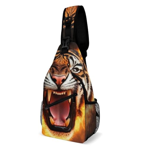 SMAZDFXX Herrenmode-Brusttasche, Reise-Schultertasche, kleine Umhängetasche mit wütender, wilder Tier-Feuertiger-Kunst SMAZDFXX Herrenmode-Brusttasche, Reise-Schultertasche, kleine Umhängetasche mit wütender, wilder Tier-Feuertiger-Kunst von SMAZDFXX