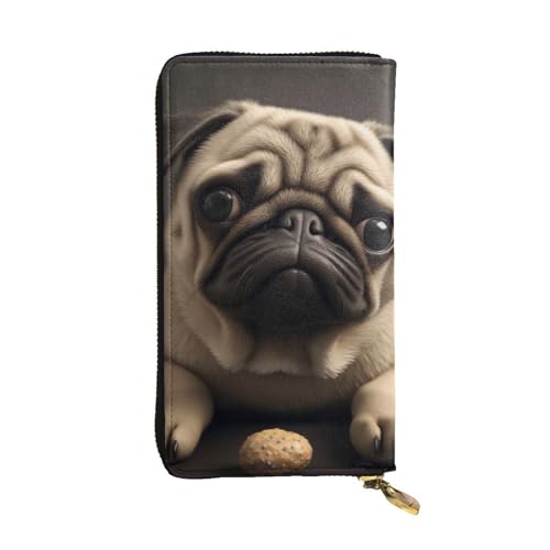 SMAZDFXX Hübsche Lederbrieftasche mit Mops-Aufdruck, mit 12 Kreditkartenfächern und 3 Geldscheinklammern – Lange Clutch für Männer und Frauen, VF7GNJE3C371 von SMAZDFXX