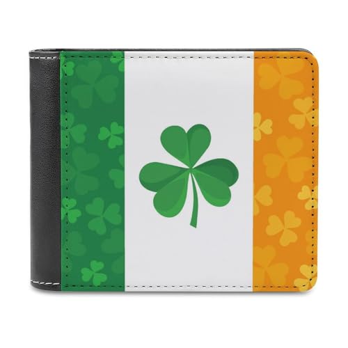 SMAZDFXX Irische Flagge mit Kleeblatt, schmale zweifach Faltbare Herren-Geldbörse aus PU-Leder mit 6 Kartenfächern, Geldklammer von SMAZDFXX