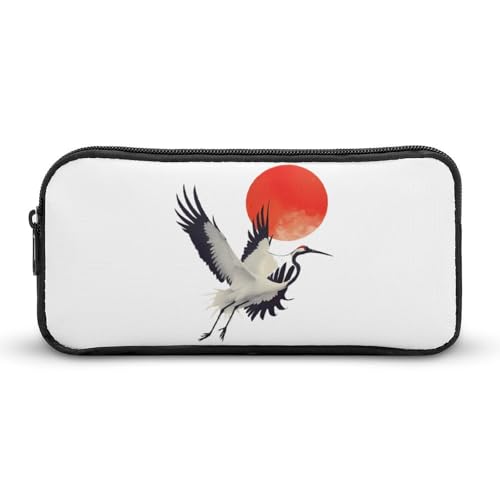 SMAZDFXX Japanischer Kranich mit roter Sonne, tragbares Federmäppchen, kleine Stifttasche, Bleistifttasche, Make-up-Tasche, Box-Organizer von SMAZDFXX