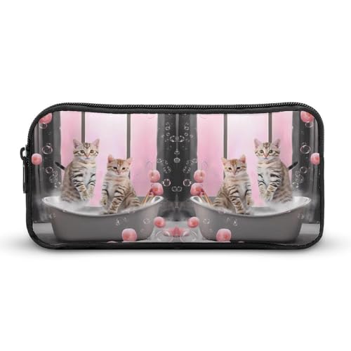 SMAZDFXX Katzen in der Badewanne, tragbares Federmäppchen, kleine Stifttasche, Bleistifttasche, Make-up-Tasche, Box-Organizer von SMAZDFXX