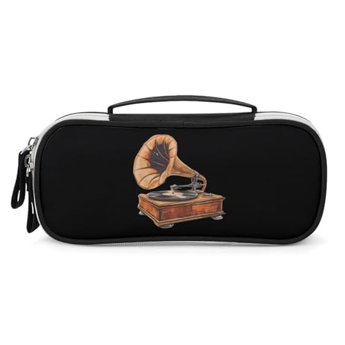 SMAZDFXX Klassische Make-up-Tasche mit Plattenspieler aus Holz, große Kapazität, Kosmetiktaschen, tragbares Bleistiftetui mit Trennwand und Griff SMAZDFXX Klassische Make-up-Tasche mit Plattenspieler aus Holz, große Kapazität, Kosmetiktaschen, tragbares Bleistiftetui mit Trennwand und Griff von SMAZDFXX