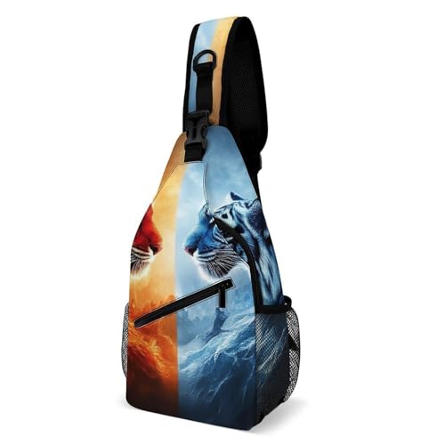 SMAZDFXX Kleiner Tagesrucksack für Herren, Umhängetasche, Reise- und Wandertasche, modische Brusttasche, Trippy Rot Blau Neon Wolke Feuer Tiger Art SMAZDFXX Kleiner Tagesrucksack für Herren, Umhängetasche, Reise- und Wandertasche, modische Brusttasche, Trippy Rot Blau Neon Wolke Feuer Tiger Art von SMAZDFXX