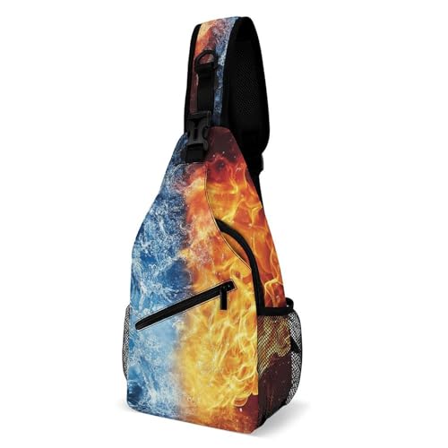 SMAZDFXX Kleiner Tagesrucksack für Herren, Umhängetasche, modische Brusttasche für Reisen und Wandern, Eiswasserblau, Feuerflamme SMAZDFXX Kleiner Tagesrucksack für Herren, Umhängetasche, modische Brusttasche für Reisen und Wandern, Eiswasserblau, Feuerflamme von SMAZDFXX