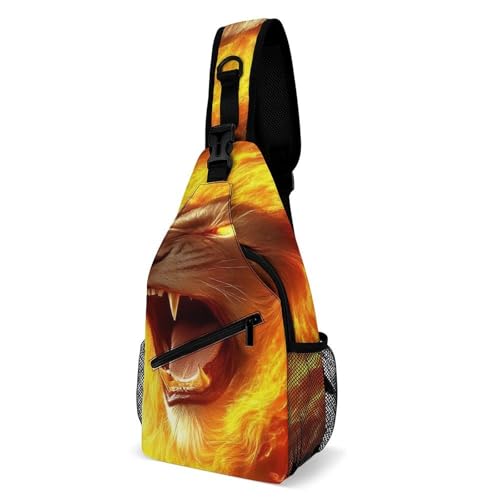SMAZDFXX Kleiner Tagesrucksack für Herren, Umhängetasche, modische Brusttasche für Reisen und Wandern, Löwe, wütendes Feuer SMAZDFXX Kleiner Tagesrucksack für Herren, Umhängetasche, modische Brusttasche für Reisen und Wandern, Löwe, wütendes Feuer von SMAZDFXX