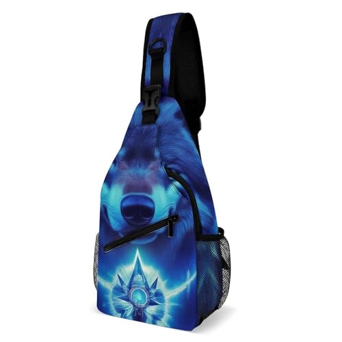 SMAZDFXX Kleiner Tagesrucksack für Herren, Umhängetasche, modische Brusttasche für Reisen und Wandern, Motiv: Blauer Weltraum, magischer Wolf SMAZDFXX Kleiner Tagesrucksack für Herren, Umhängetasche, modische Brusttasche für Reisen und Wandern, Motiv: Blauer Weltraum, magischer Wolf von SMAZDFXX