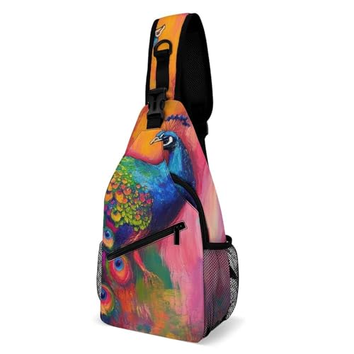 SMAZDFXX Kleiner Tagesrucksack für Herren, Umhängetasche, modische Brusttasche für Reisen und Wandern, Pfauenrosa-Kunst SMAZDFXX Kleiner Tagesrucksack für Herren, Umhängetasche, modische Brusttasche für Reisen und Wandern, Pfauenrosa-Kunst von SMAZDFXX