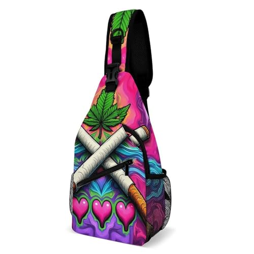 SMAZDFXX Kleiner Tagesrucksack für Herren, Umhängetasche, modische Brusttasche für Reisen und Wandern, Trippy Love Weed Art SMAZDFXX Kleiner Tagesrucksack für Herren, Umhängetasche, modische Brusttasche für Reisen und Wandern, Trippy Love Weed Art von SMAZDFXX