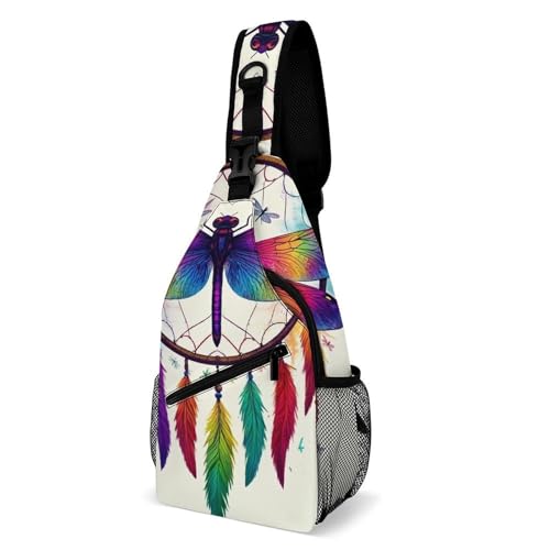 SMAZDFXX Kleiner Tagesrucksack für Herren, Umhängetasche, modische Brusttasche für Reisen und Wandern, bunte Libellen-Traumfänger-Kunst SMAZDFXX Kleiner Tagesrucksack für Herren, Umhängetasche, modische Brusttasche für Reisen und Wandern, bunte Libellen-Traumfänger-Kunst von SMAZDFXX