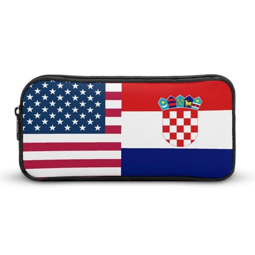 SMAZDFXX Kroatien US-Flagge Tragbares Federmäppchen Kleine Stifttasche Bleistifttasche Make-up-Tasche Box Organizer von SMAZDFXX