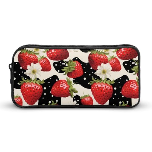 SMAZDFXX Kuhhaut-Druck Erdbeere Tragbares Federmäppchen Kleine Stifttasche Bleistifttasche Make-up-Tasche Box Organizer von SMAZDFXX
