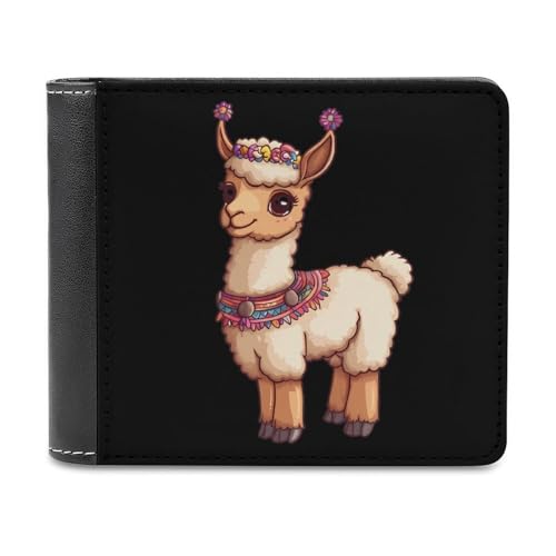SMAZDFXX Lama Süße schmale Herren-Geldbörse aus PU-Leder mit 6 Kartenfächern und Geldklammer von SMAZDFXX