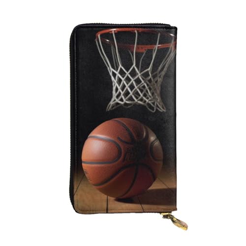 SMAZDFXX Ledergeldbörse mit Basketball-Aufdruck, mit 12 Kreditkartenfächern und 3 Geldscheinklammern – Lange Clutch für Männer und Frauen, VF7GNJE3C371 von SMAZDFXX