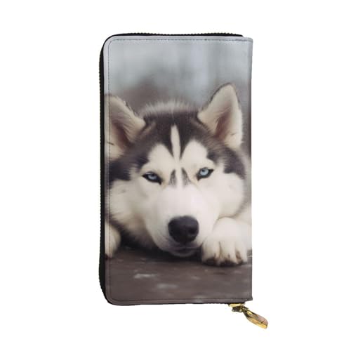 SMAZDFXX Ledergeldbörse mit Husky-Aufdruck, mit 12 Kreditkartenfächern und 3 Geldscheinklammern – Lange Clutch für Männer und Frauen, VF7GNJE3C371 von SMAZDFXX