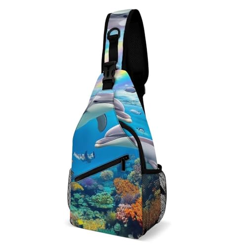 SMAZDFXX Leichte Brust-Schultertasche für Reisen und Wandern, Schultertasche mit modischem Kleiderdekor, Umhängetasche mit Blauem, Unterwasserwelt, Delfinkunst SMAZDFXX Leichte Brust-Schultertasche für Reisen und Wandern, Schultertasche mit modischem Kleiderdekor, Umhängetasche mit Blauem, Unterwasserwelt, Delfinkunst von SMAZDFXX