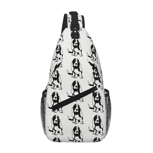 SMAZDFXX Lustige Basset Hound Herren Umhängetasche Leichte Handytasche Schlüsseletui Reise- und Fitness-Brusttasche von SMAZDFXX
