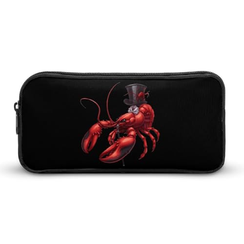 SMAZDFXX Lustiger Hummer mit Zylinder und Stock, tragbares Federmäppchen, kleine Stifttasche, Bleistifttasche, Make-up-Tasche, Box-Organizer von SMAZDFXX