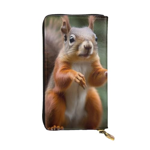 SMAZDFXX Lustiges Lederportemonnaie mit Eichhörnchen-Tiermotiv, mit 12 Kreditkartenfächern und 3 Geldscheinklammern – Lange Clutch für Männer und Frauen, VF7GNJE3C371 von SMAZDFXX