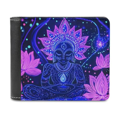 SMAZDFXX Meditierende Figur, schmale, zweifach Faltbare Herren-Geldbörse aus PU-Leder mit 6 Kartenfächern, Geldklammer von SMAZDFXX