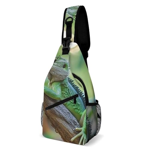SMAZDFXX Modische Brusttasche, Reise-Umhängetasche, grüne Bartagamen, die auf den Baum klettern, kleine Umhängetasche für Damen und Herren SMAZDFXX Modische Brusttasche, Reise-Umhängetasche, grüne Bartagamen, die auf den Baum klettern, kleine Umhängetasche für Damen und Herren von SMAZDFXX