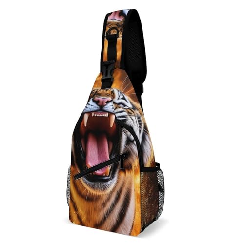 SMAZDFXX Modische Brusttasche, Unisex-Umhängetasche für den täglichen Gebrauch, kleine Umhängetasche mit Motiv „Fire Tigers von SMAZDFXX