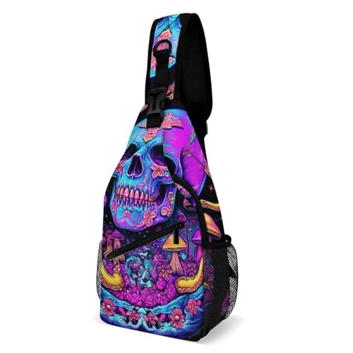 SMAZDFXX Modische Brusttasche für Damen, Reise-Schultertasche, kleine Umhängetasche mit Totenkopf-Pilz-Motiv, Lila SMAZDFXX Modische Brusttasche für Damen, Reise-Schultertasche, kleine Umhängetasche mit Totenkopf-Pilz-Motiv, Lila von SMAZDFXX
