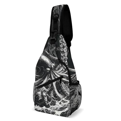 SMAZDFXX Modische Brusttasche für Damen, Reise-Schultertasche, kleine Umhängetasche mit nautischem Schiff, Riesenkalmar, Oktopus SMAZDFXX Modische Brusttasche für Damen, Reise-Schultertasche, kleine Umhängetasche mit nautischem Schiff, Riesenkalmar, Oktopus von SMAZDFXX