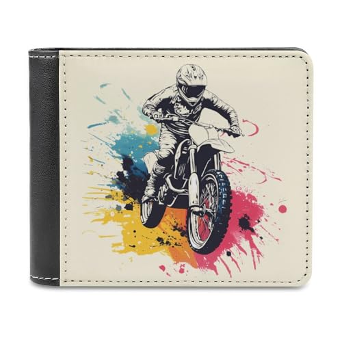 SMAZDFXX Motocross Biker Dirt Bike Schlanke Herren-Geldbörse aus PU-Leder mit 6 Kartenfächern und Geldklammer von SMAZDFXX