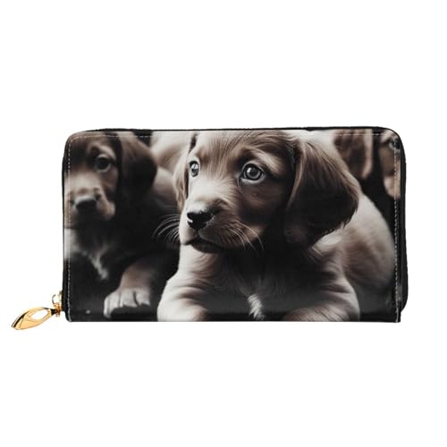 SMAZDFXX Niedliche Geldbörse aus Leder mit Hundewelpen-Aufdruck, mit 12 Kartenfächern und 3 Geldscheinklammern – Lange Clutch für Scheckheftkarten von SMAZDFXX