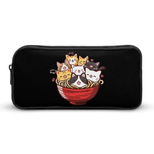 SMAZDFXX Niedliche Katzen auf Einer Ramenschüssel, tragbares Federmäppchen, kleine Stifttasche, Bleistifttasche, Make-up-Tasche, Box-Organizer von SMAZDFXX