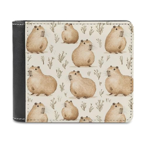 SMAZDFXX Niedliches Capybara-Muster, schmale zweifach Faltbare Herren-Geldbörse aus PU-Leder mit 6 Kartenfächern, Geldklammer von SMAZDFXX