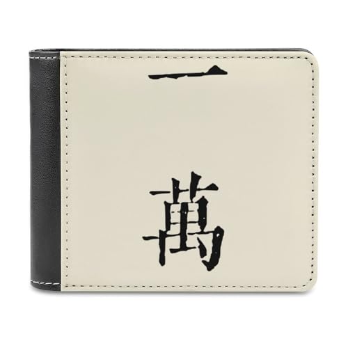 SMAZDFXX One of Characters Mahjong Tile Schlanke, zweifach Faltbare Herren-Geldbörse aus PU-Leder mit 6 Kartenfächern und Geldklammer von SMAZDFXX