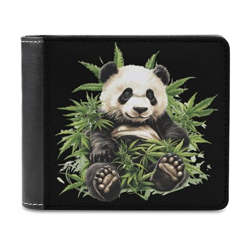 SMAZDFXX Pandabär und Gras, schmale, zweifach Faltbare Herren-Geldbörse aus PU-Leder mit 6 Kartenfächern, Geldklammer von SMAZDFXX