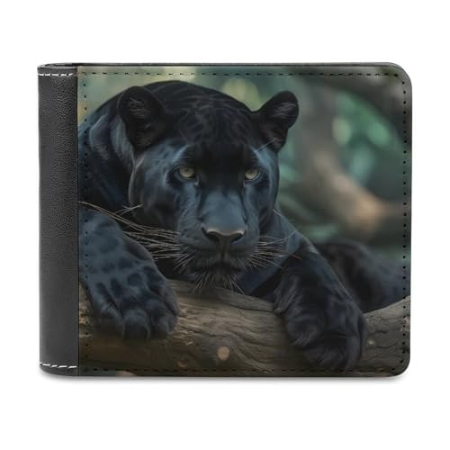 SMAZDFXX Panthers Herren-Geldbörse aus bedrucktem Leder für Ausweise, zweifach faltbar, Vordertasche, schmale Geldbörse, Geldklammer von SMAZDFXX
