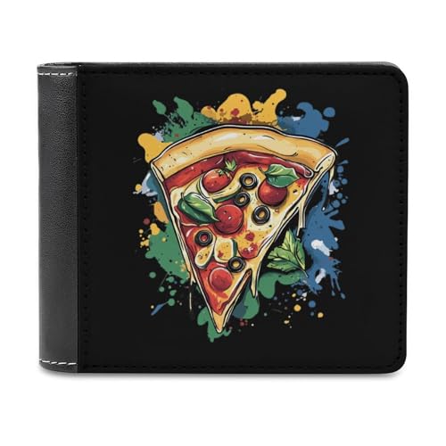 SMAZDFXX Pizza Bunte schmale Herren-Geldbörse aus PU-Leder mit 6 Kartenfächern und Geldklammer von SMAZDFXX