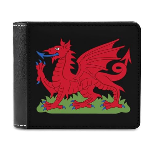SMAZDFXX Red Dragon of Wales Schlanke, zweifach Faltbare Herren-Geldbörse aus PU-Leder mit 6 Kartenfächern und Geldklammer von SMAZDFXX