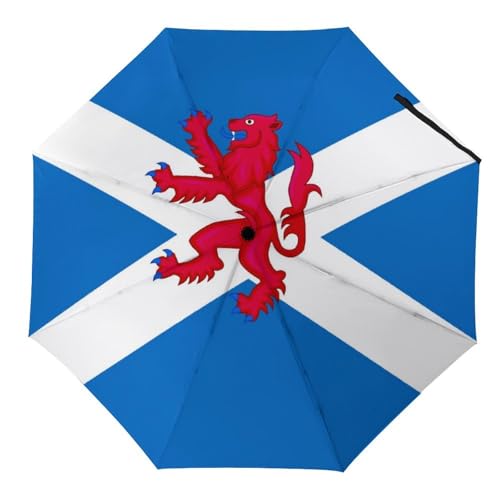 SMAZDFXX Reise-Regenschirm mit Flagge von Schottland mit aufgerichtetem Löwen, kompakt, 3-fach faltbar, für Regen und Sonnenschutz von SMAZDFXX
