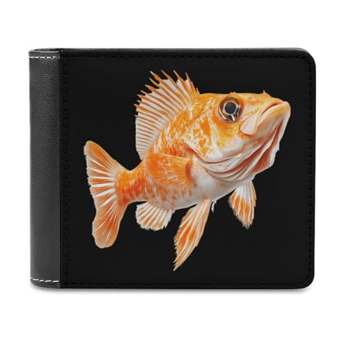 SMAZDFXX Rockfish Bedruckte Leder-Geldbörse für Herren, Ausweis, zweifach faltbar, Vordertasche, schmale Geldbörse, Geldklammer von SMAZDFXX