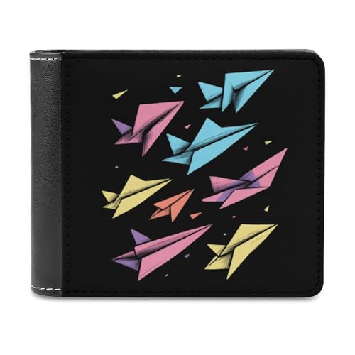 SMAZDFXX Schlanke, zweifach Faltbare Geldbörse aus PU-Leder mit farbigem Papierflugzeug und 6 Kartenfächern, Geldklammer von SMAZDFXX