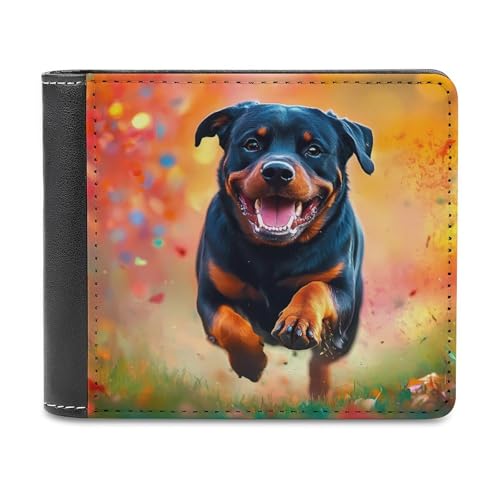 SMAZDFXX Schlanke, zweifach Faltbare Geldbörse für Herren mit Buntem Rottweiler-Hund und 6 Kartenfächern, Geldklammer von SMAZDFXX