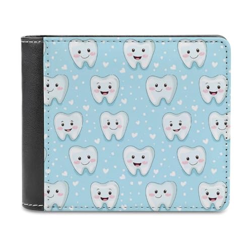 SMAZDFXX Schlanke, zweifach Faltbare Herren-Geldbörse aus PU-Leder mit süßem Zahnmuster und 6 Kartenfächern, Geldklammer von SMAZDFXX