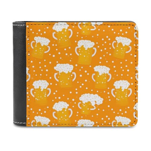 SMAZDFXX Schlanke Herren-Geldbörse mit Bierkrug-Muster, zweifach faltbar, PU-Leder, mit 6 Kartenfächern, Geldklammer von SMAZDFXX