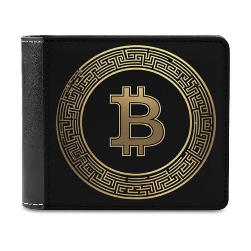 SMAZDFXX Schlanke Herren-Geldbörse mit Bitcoin-Symbol, zweifach faltbar, PU-Leder, mit 6 Kartenfächern, Geldklammer von SMAZDFXX