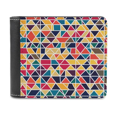 SMAZDFXX Schlanke Herren-Geldbörse mit Buntem Dreiecksmuster, zweifach faltbar, PU-Leder, mit 6 Kartenfächern, Geldklammer von SMAZDFXX