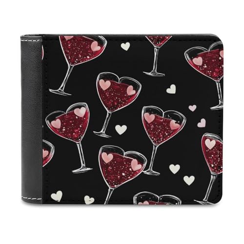 SMAZDFXX Schlanke Herren-Geldbörse mit Champagnergläsern und Herzmuster, zweifach faltbar, PU-Leder, mit 6 Kartenfächern, Geldklammer von SMAZDFXX