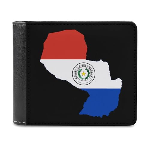 SMAZDFXX Schlanke Herren-Geldbörse mit Flaggenkarte von Paraguay, zweifach faltbar, PU-Leder, mit 6 Kartenfächern, Geldklammer von SMAZDFXX