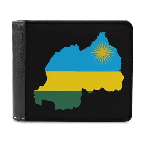 SMAZDFXX Schlanke Herren-Geldbörse mit Flaggenkarte von Ruanda, zweifach faltbar, PU-Leder, mit 6 Kartenfächern, Geldklammer von SMAZDFXX
