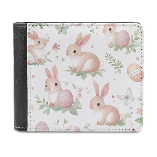 SMAZDFXX Schlanke Herren-Geldbörse mit Hasen-Ostern-Eiern, zweifach faltbar, PU-Leder, mit 6 Kartenfächern, Geldklammer von SMAZDFXX
