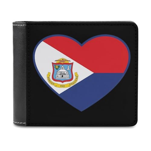 SMAZDFXX Schlanke Herren-Geldbörse mit Herz-Flagge von Sint Maarten, zweifach faltbar, PU-Leder, mit 6 Kartenfächern, Geldklammer von SMAZDFXX
